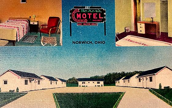 Vintage postcard showing Baker's Motel in the early days
